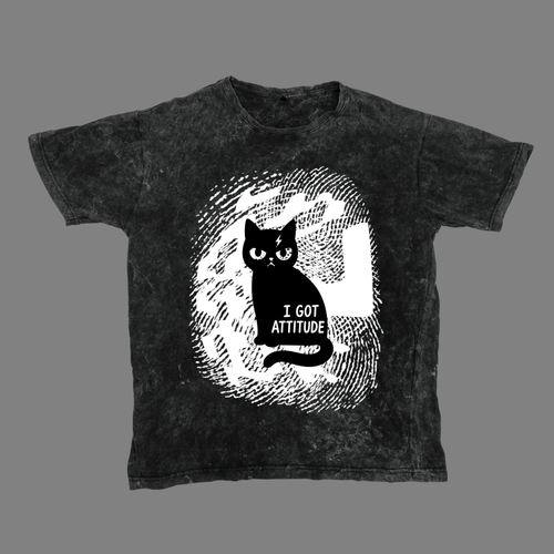 Attitude Cat Unisex Acid Washed Oversized Tee
